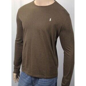 Polo Ralph Lauren Classic Brown Long Sleeve Crewneck Tee T-Shirt Cream Pony